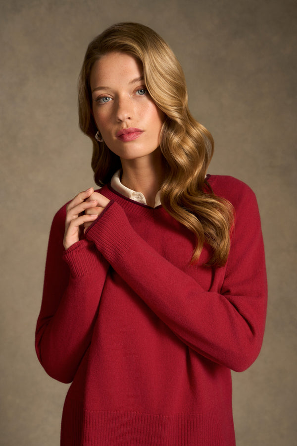 Merino Wool Jumper - Crimson