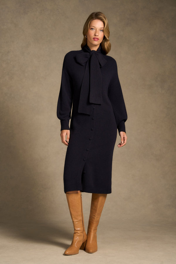 Tie Neck Cardigan Dress - Ink