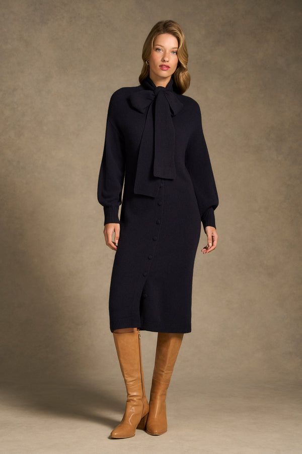 Tie Neck Cardigan Dress - Ink