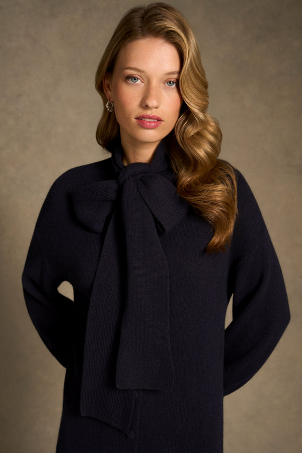 Tie Neck Cardigan Dress - Ink