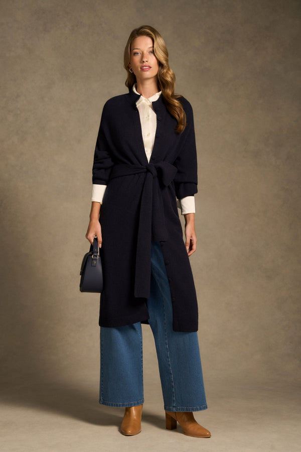 Tie Neck Cardigan Dress - Ink