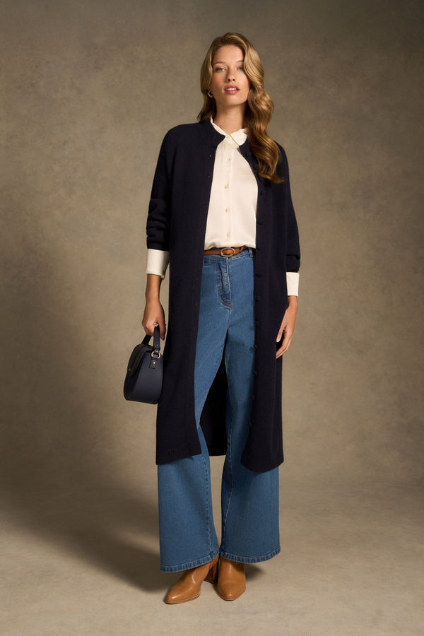 Tie Neck Cardigan Dress - Ink