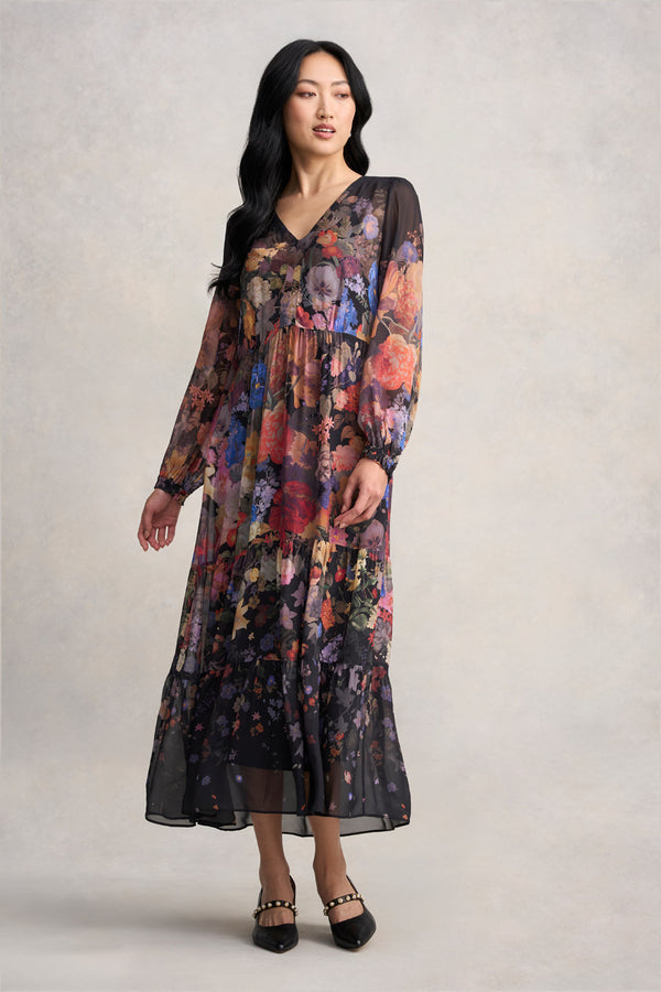 Georgette Print Dress - Midnight Floral