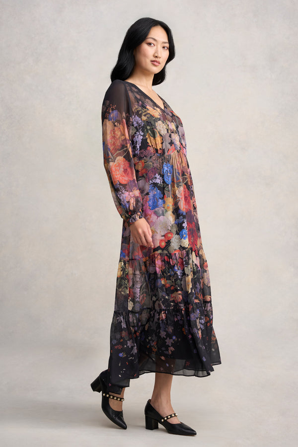 Georgette Print Dress - Midnight Floral