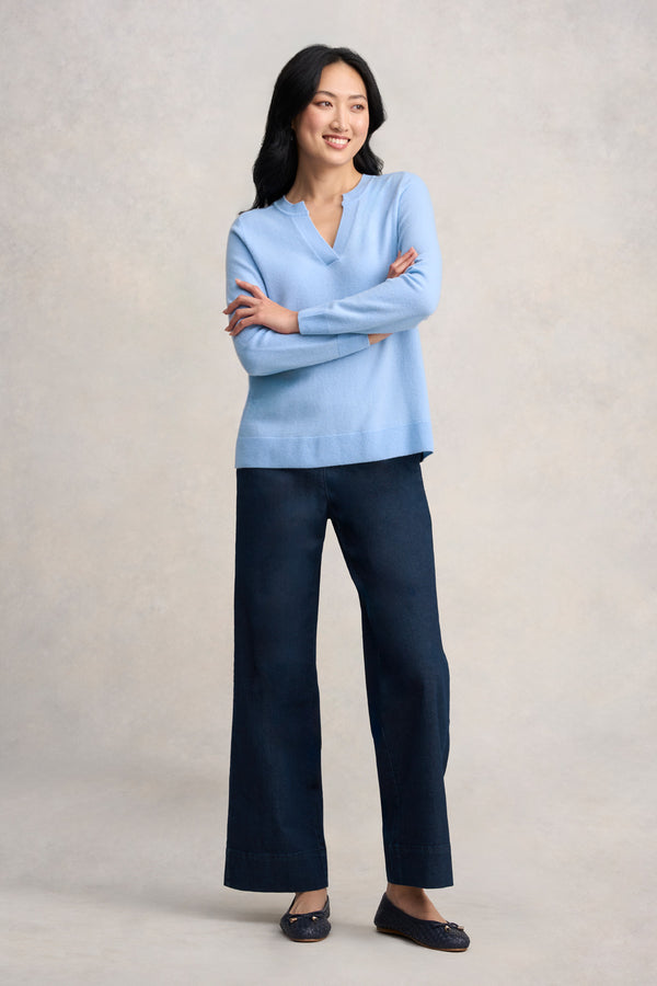 Notched Wool Jumper - Country Blue