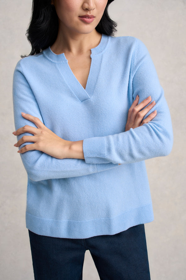 Notched Wool Jumper - Country Blue