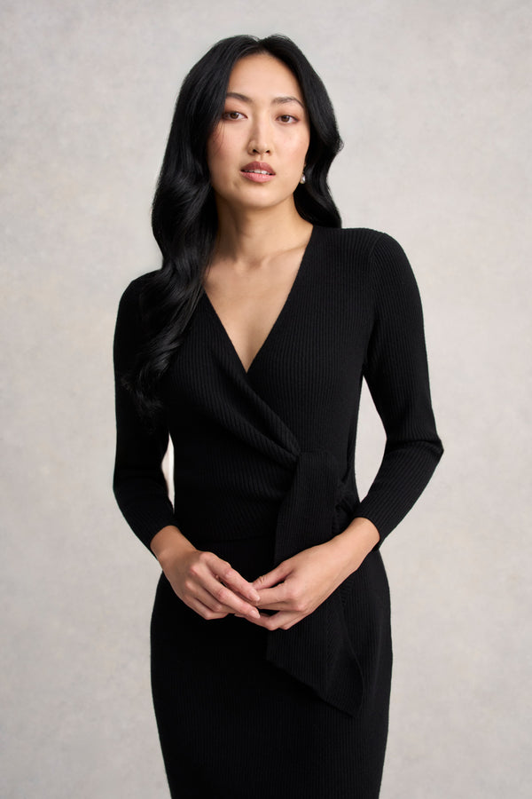 Wrap Detail Knit Dress - Black