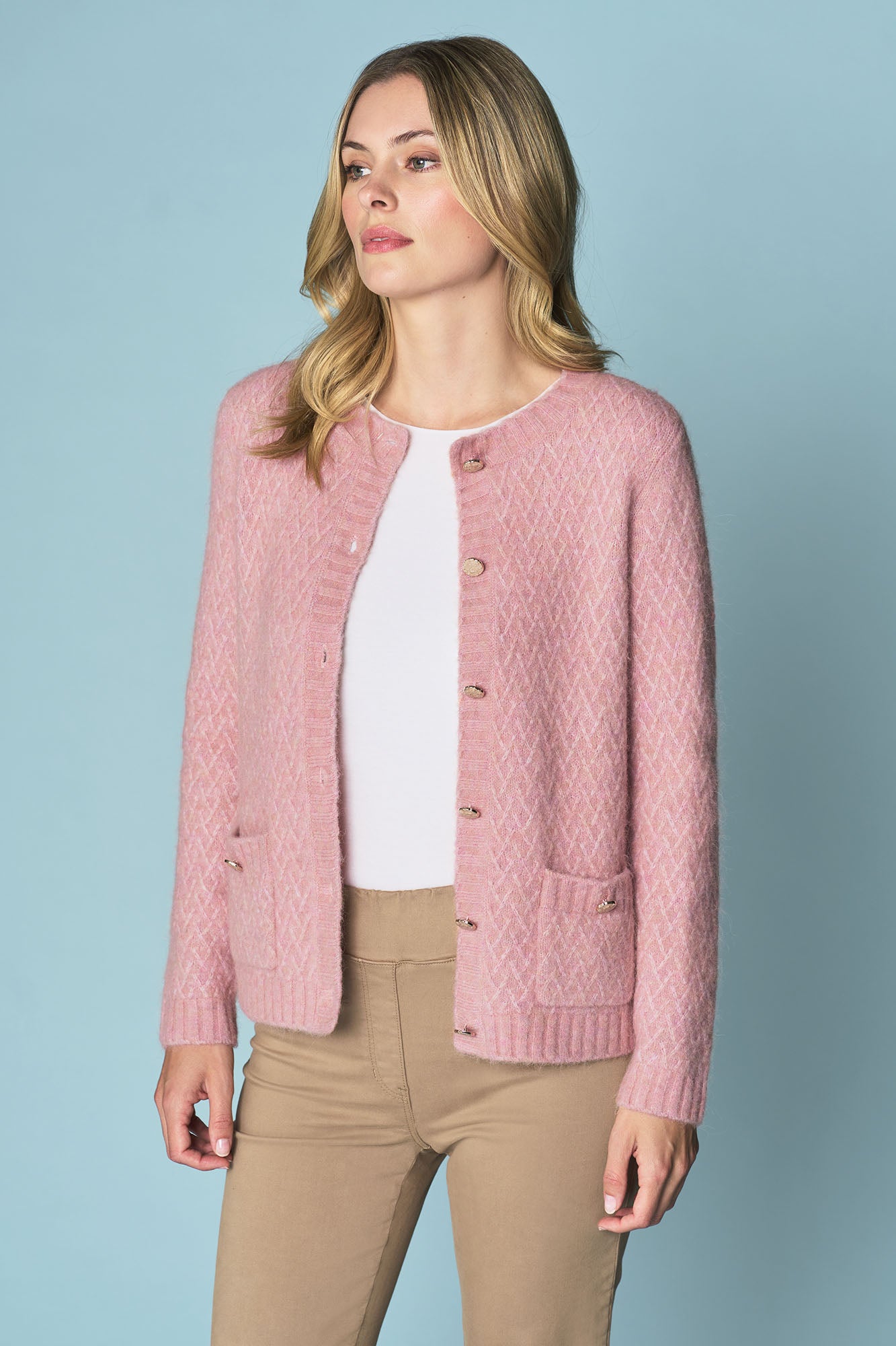 Lattice Jacquard Cardigan – Blue Illusion