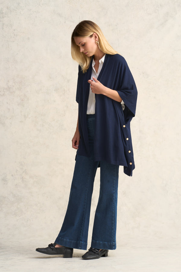 Navy Gold Button Wool Wrap