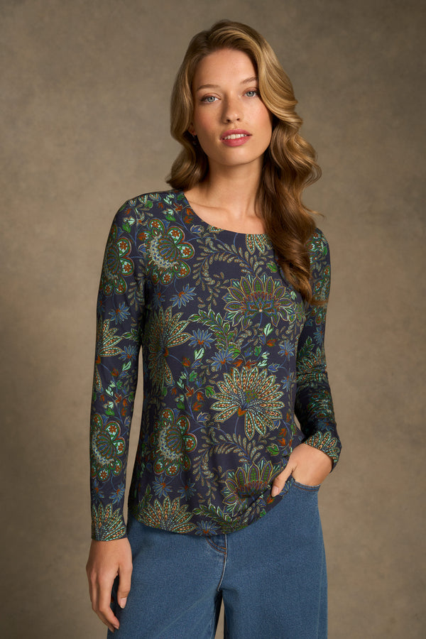 Double Layer Long Sleeve T-Shirt - Winter Chintz Print