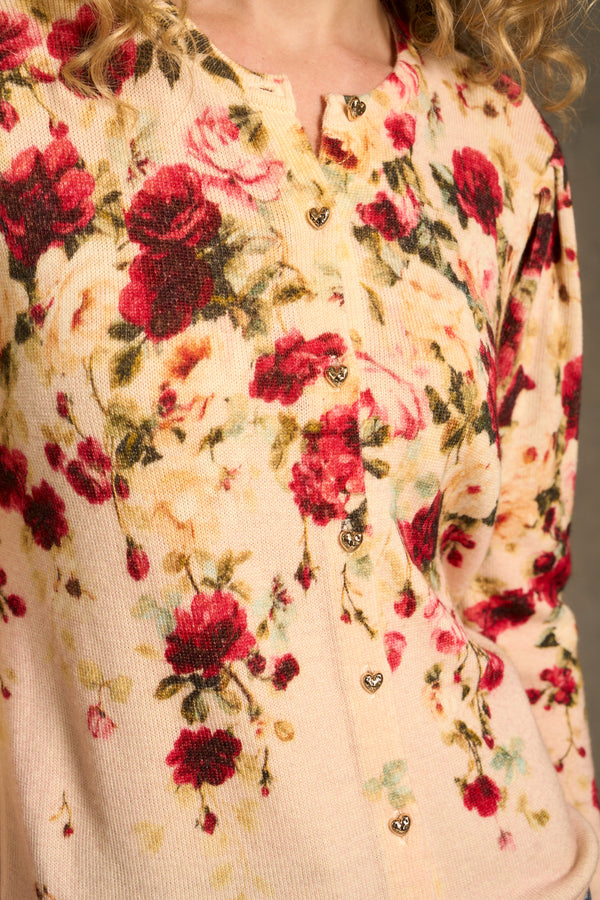 Printed Wool Cardigan - Sweet Blossoms Print