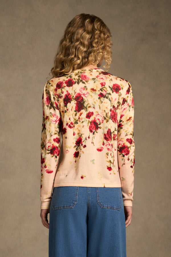 Printed Wool Cardigan - Sweet Blossoms Print