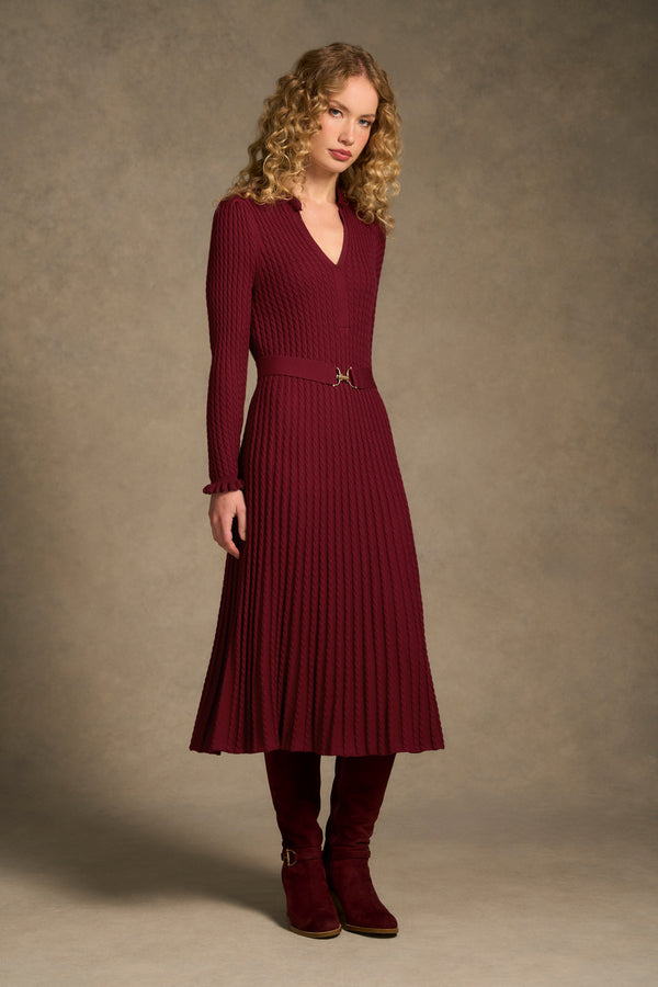 Wool Cable Knit Dress - Claret