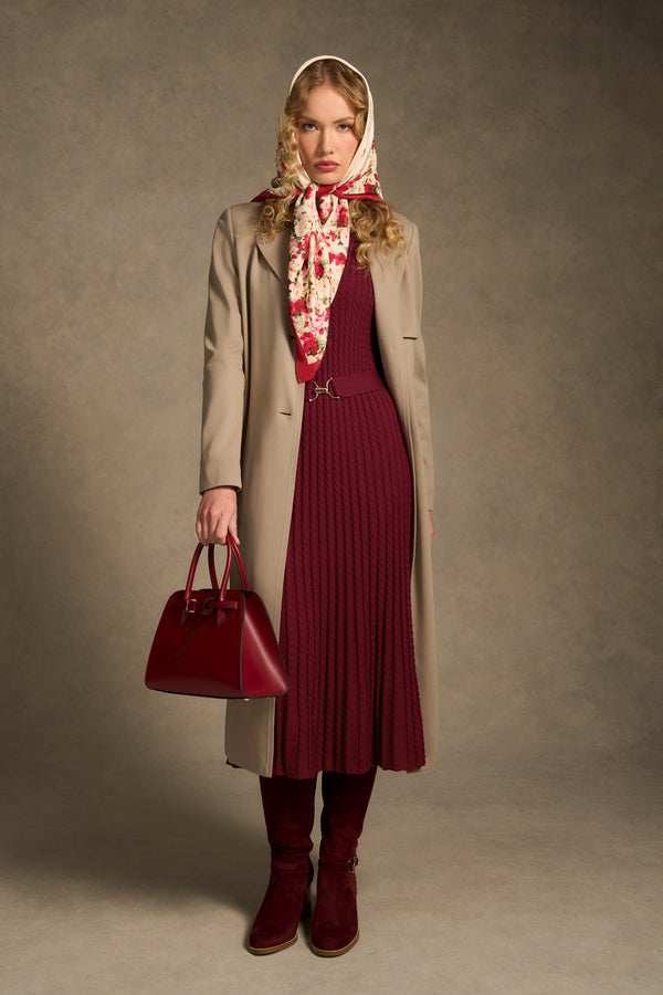 Wool Cable Knit Dress - Claret