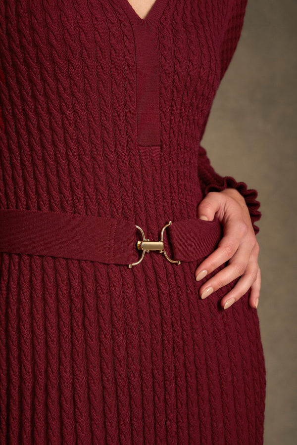 Wool Cable Knit Dress - Claret