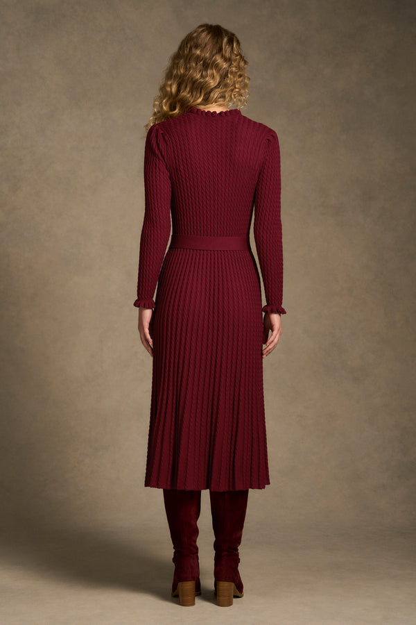 Wool Cable Knit Dress - Claret