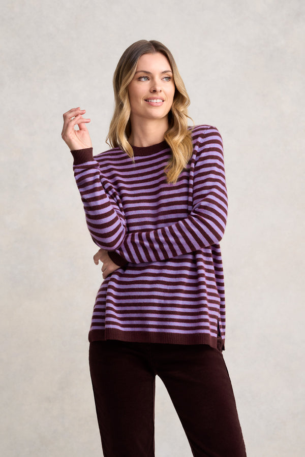Cashmere Blend Crew Neck Jumper - Violet Stripe