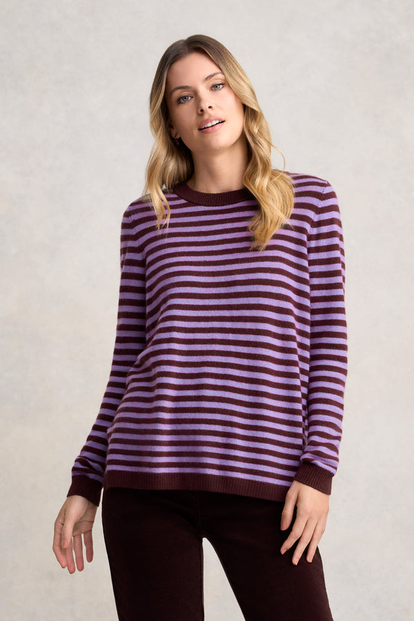 Cashmere Blend Crew Neck Jumper - Violet Stripe