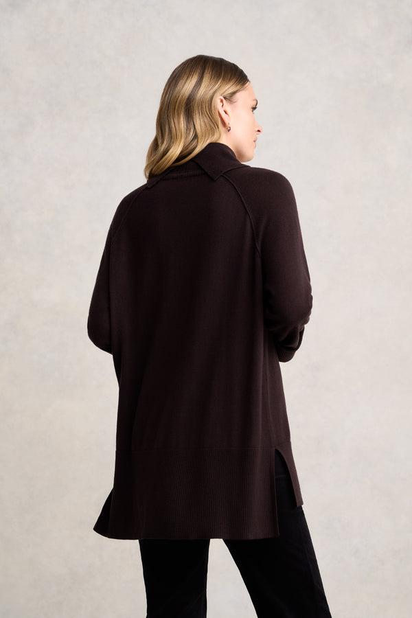 Side Split Merino Wool Jumper - Chocolate Chaud