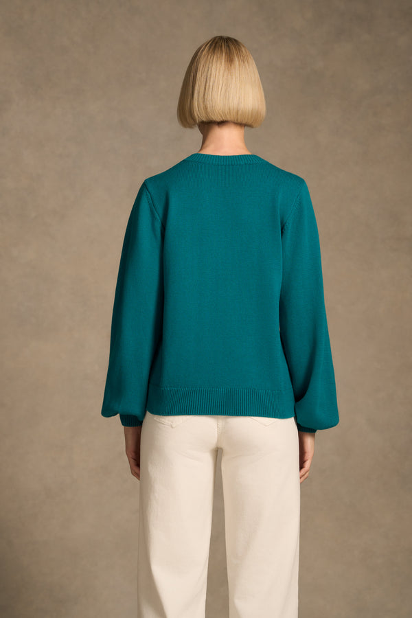 Cascading Appliqué Knit - Teal Green