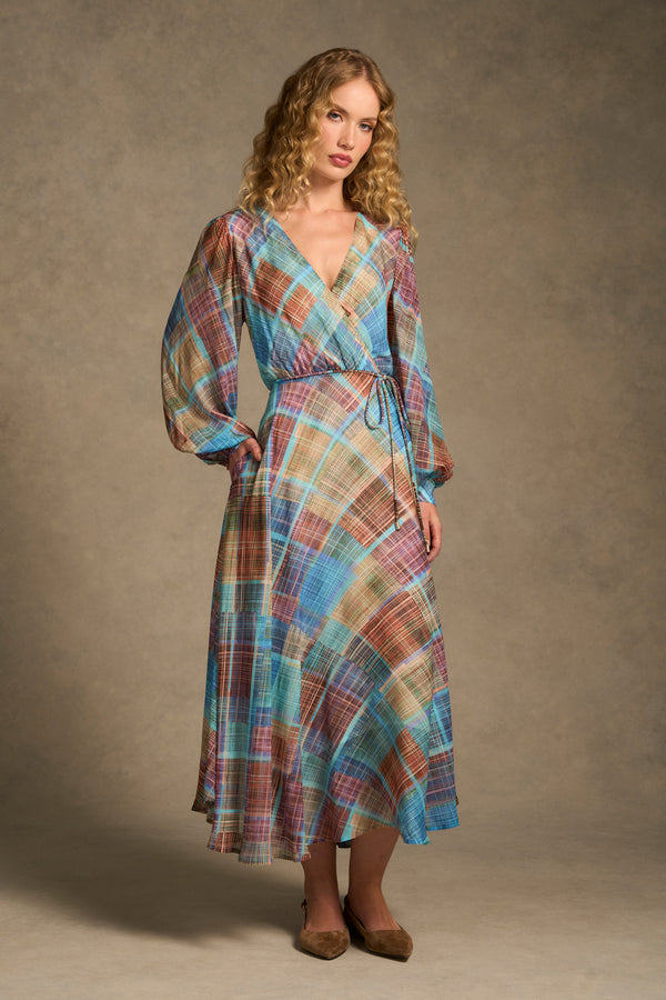 Wrap Front Georgette Dress – Plaid