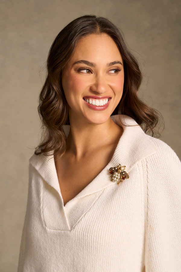Embellished Bee Brooch - Gold