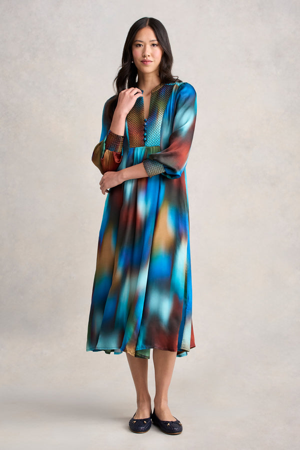 Beaded Smock Dress - Ombre Print