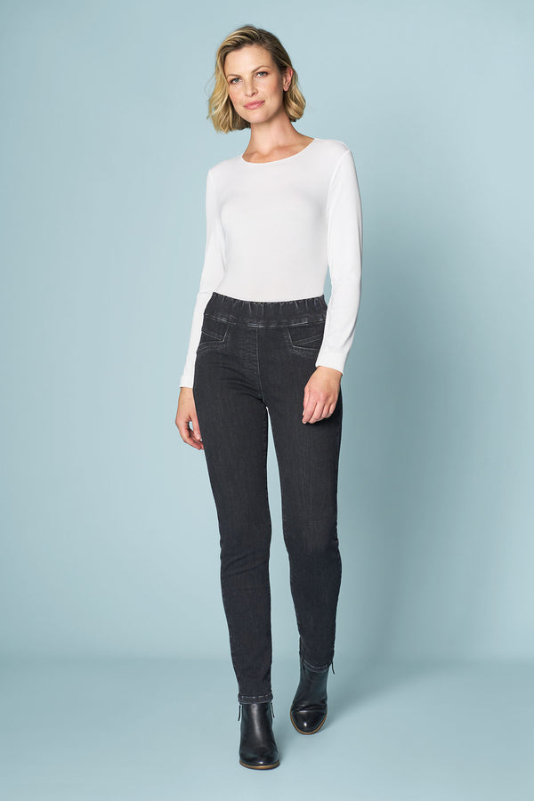 Bengajean Full Length Panelled Skinny Leg - Washed Black
