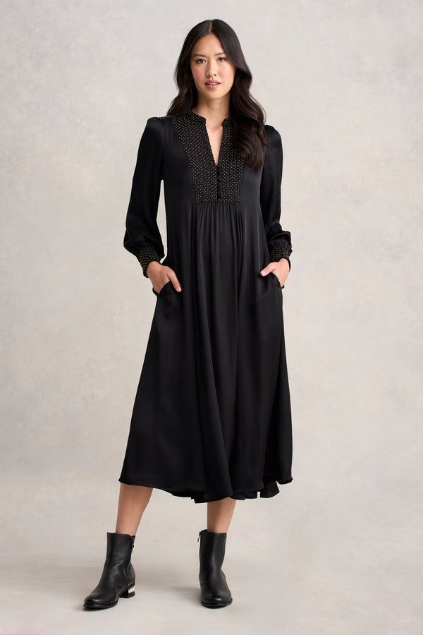 Beaded Smock Dress - Black
