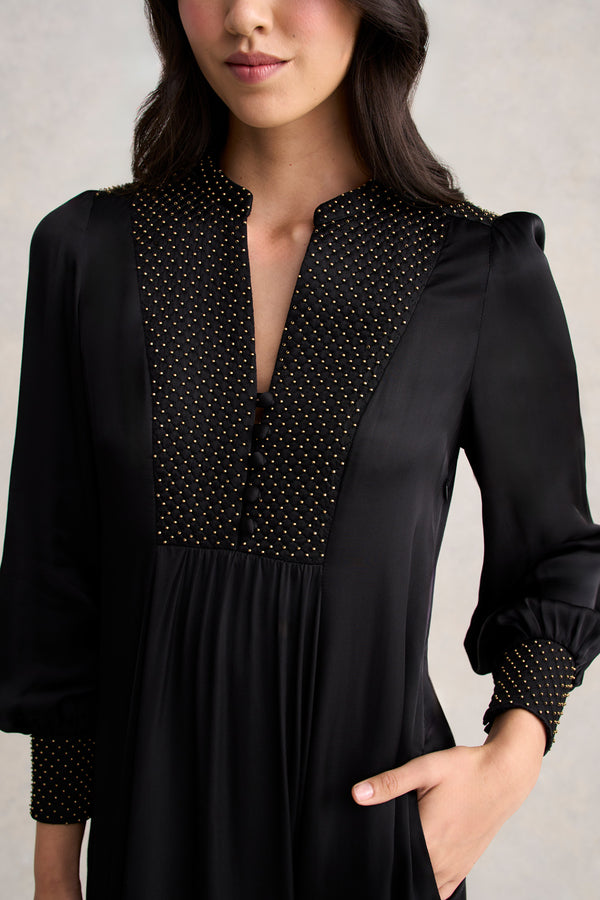 Beaded Smock Dress - Black