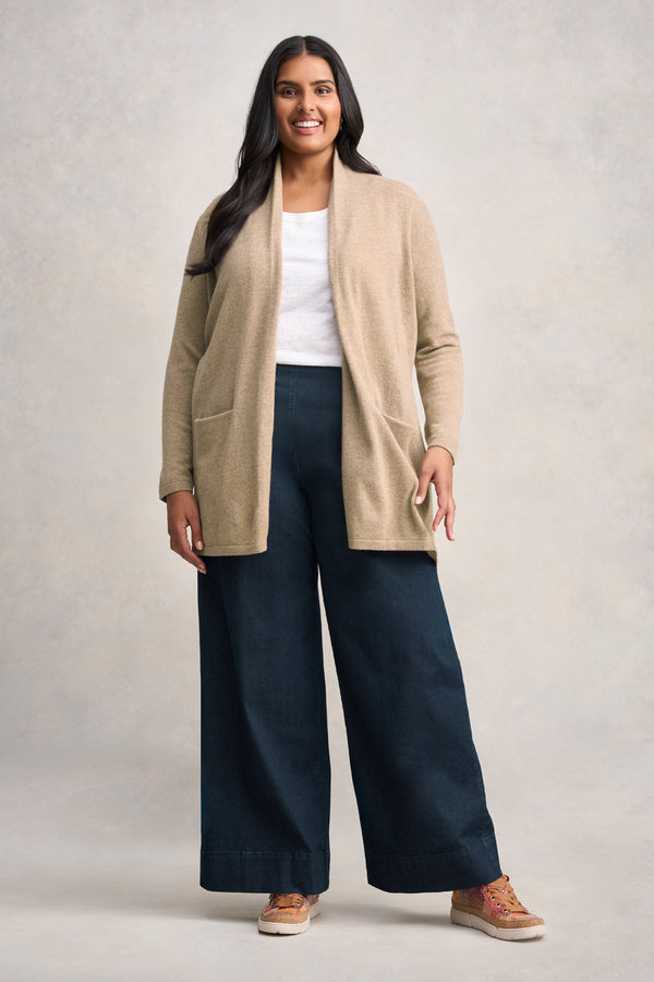 Long Line Wool Cardigan - Taupe Marle