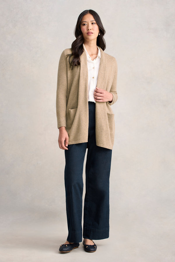 Long Line Wool Cardigan - Taupe Marle
