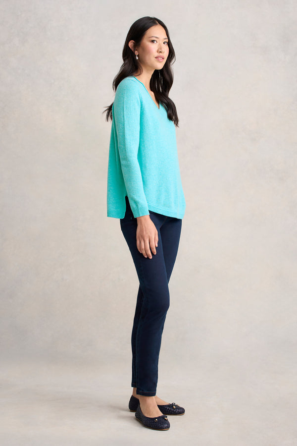 Merino V-Neck Jumper - Turquoise Marle