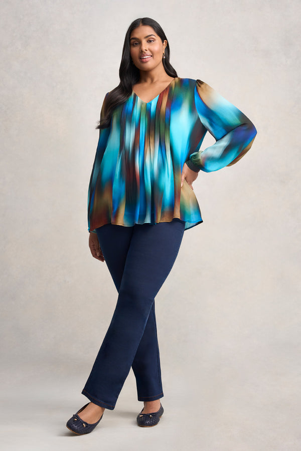 Pleated Georgette Blouse - Ombre Print