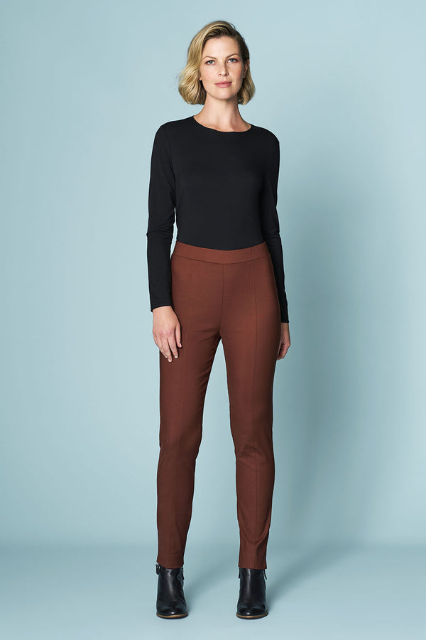 Pintuck Slim Leg Pant - Burnt Amber