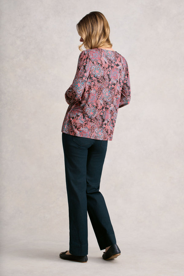 Printed Long Sleeve Scoop Neck Top - Intricate Floral