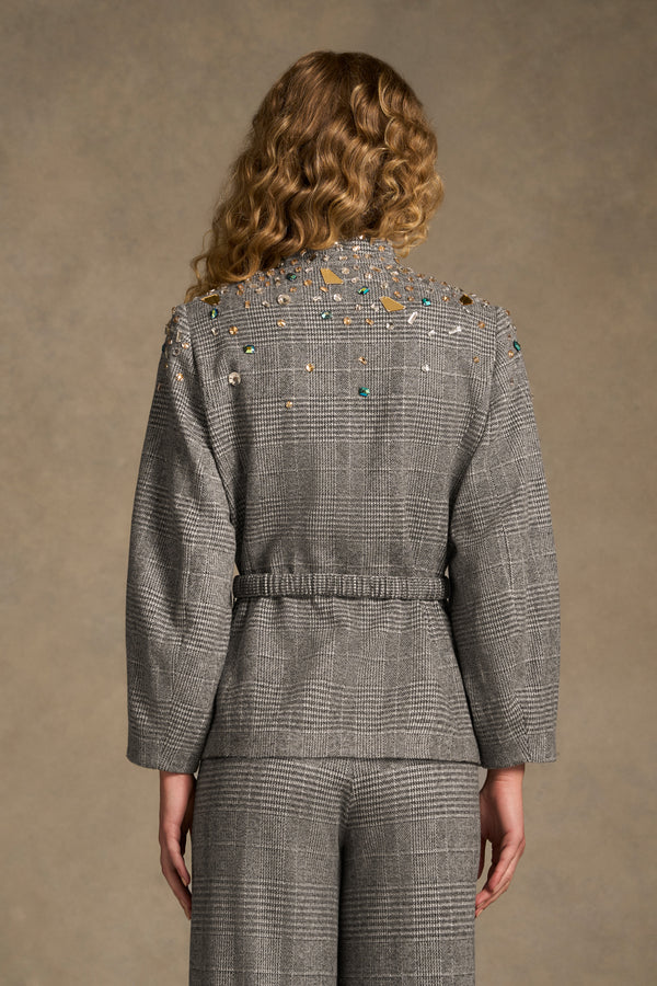 Sculpted Beaded Check Jacket - Glen Check