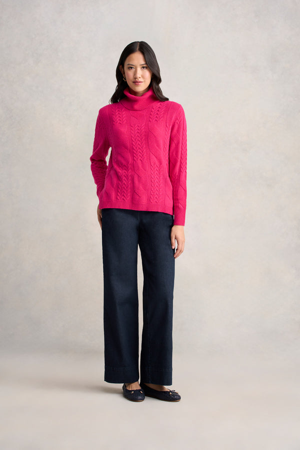 Roll Neck Cable Knit - Hot Pink