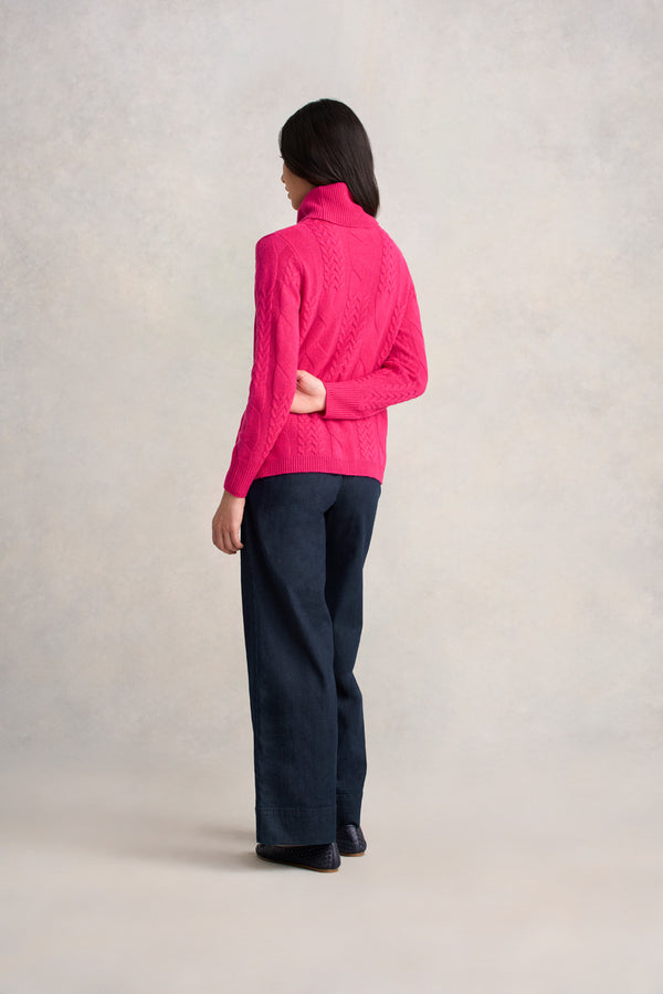 Roll Neck Cable Knit - Hot Pink