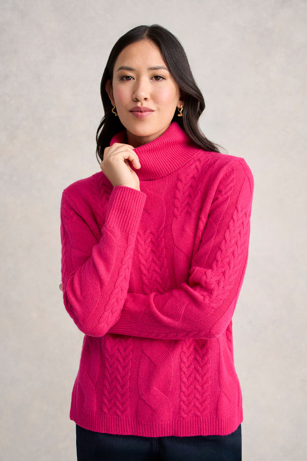 Roll Neck Cable Knit - Hot Pink