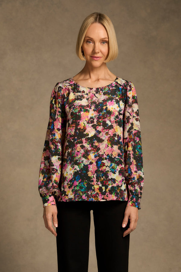 Printed Silk Blouse - Floral Collage Print