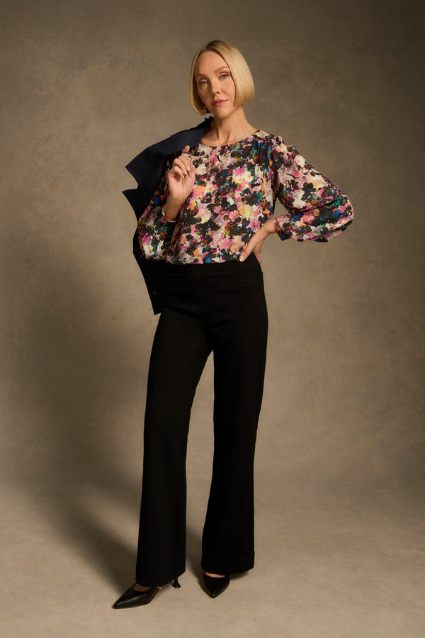 Printed Silk Blouse - Floral Collage Print