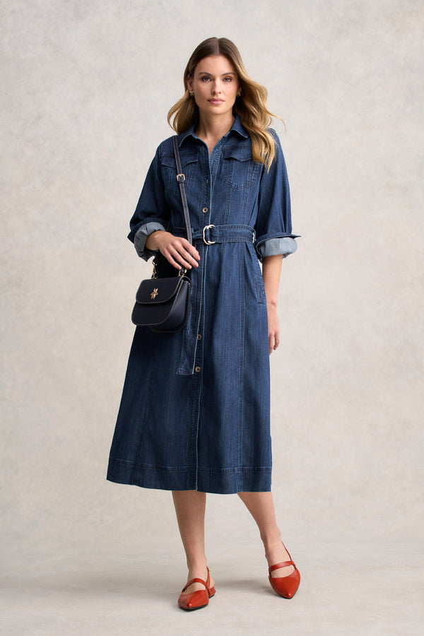 Denim Trench Dress - Mid Denim Wash