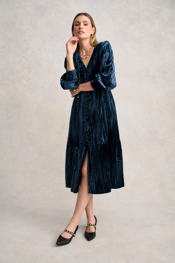 Velvet Tier Dress - Ocean