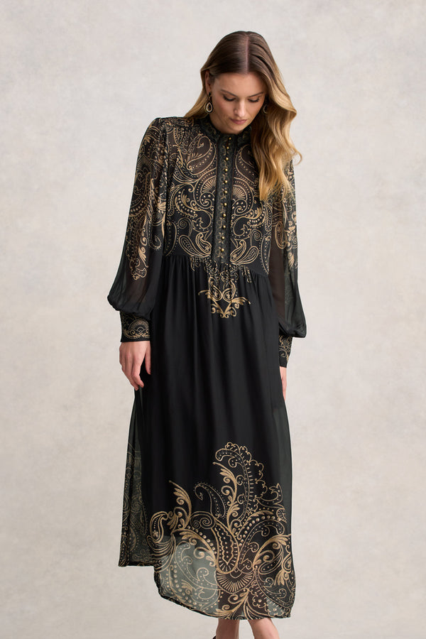 Border Print Dress - Paisley Border Print