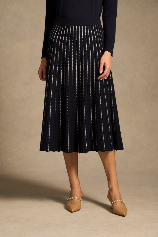 Cotton Lyocell Skirt - French Navy / White