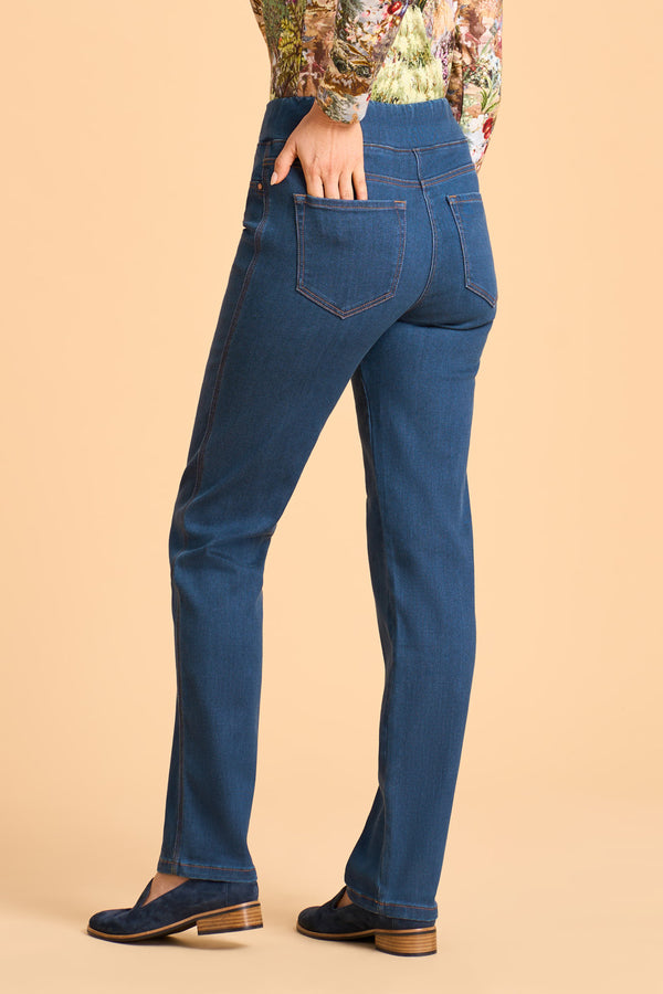 Bengajean Full Length Straight Leg Cashmere Feel - Stone Wash Denim