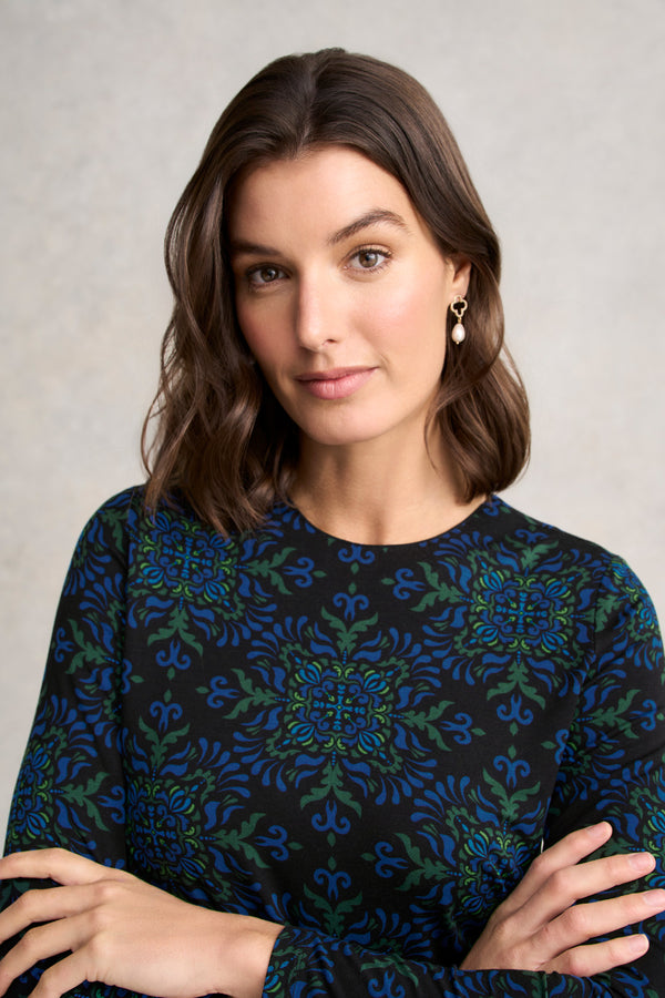 Long Sleeve Crew Neck Top - La Boheme Print
