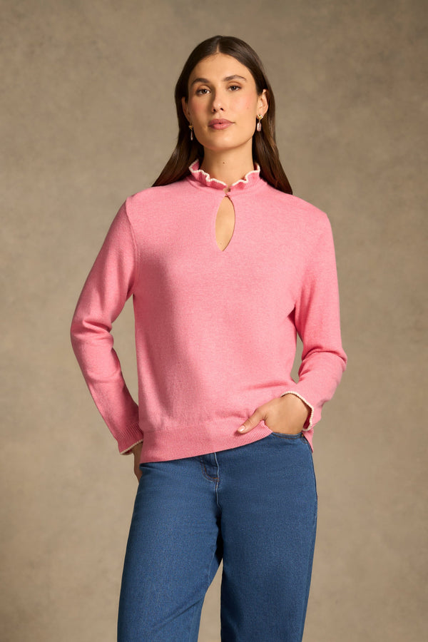 Ruffle Trim Wool Jumper - Rose Pink