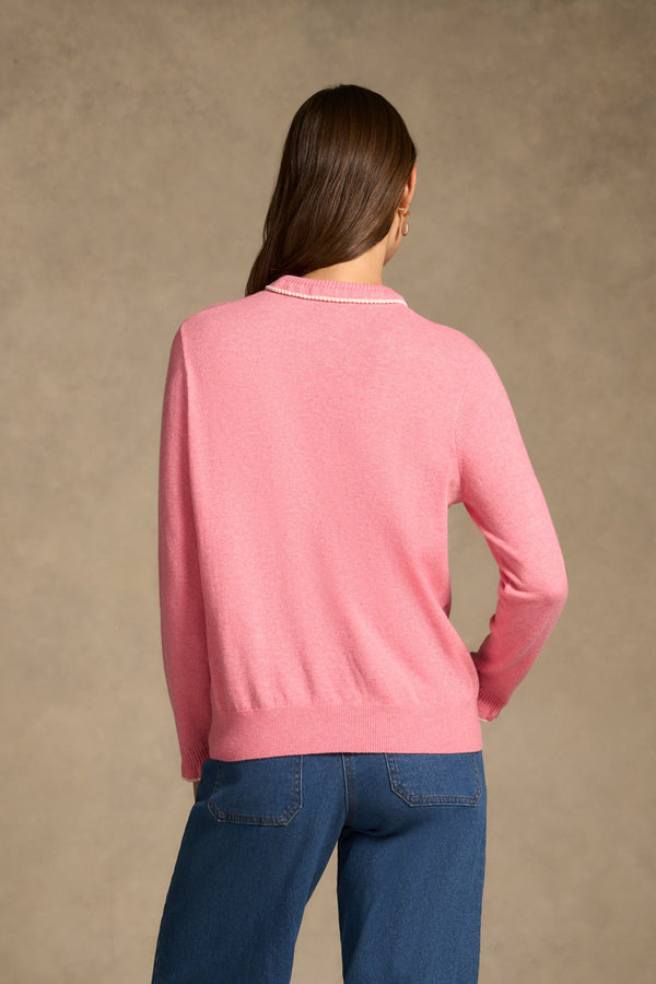 Ruffle Trim Wool Jumper - Rose Pink